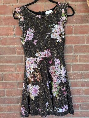 Anthropologie Black Floral Lace Mini Dress